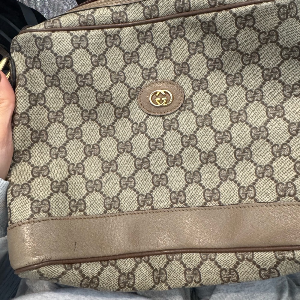 Gucci Beige and Brown Monogram Shoulder Bag
